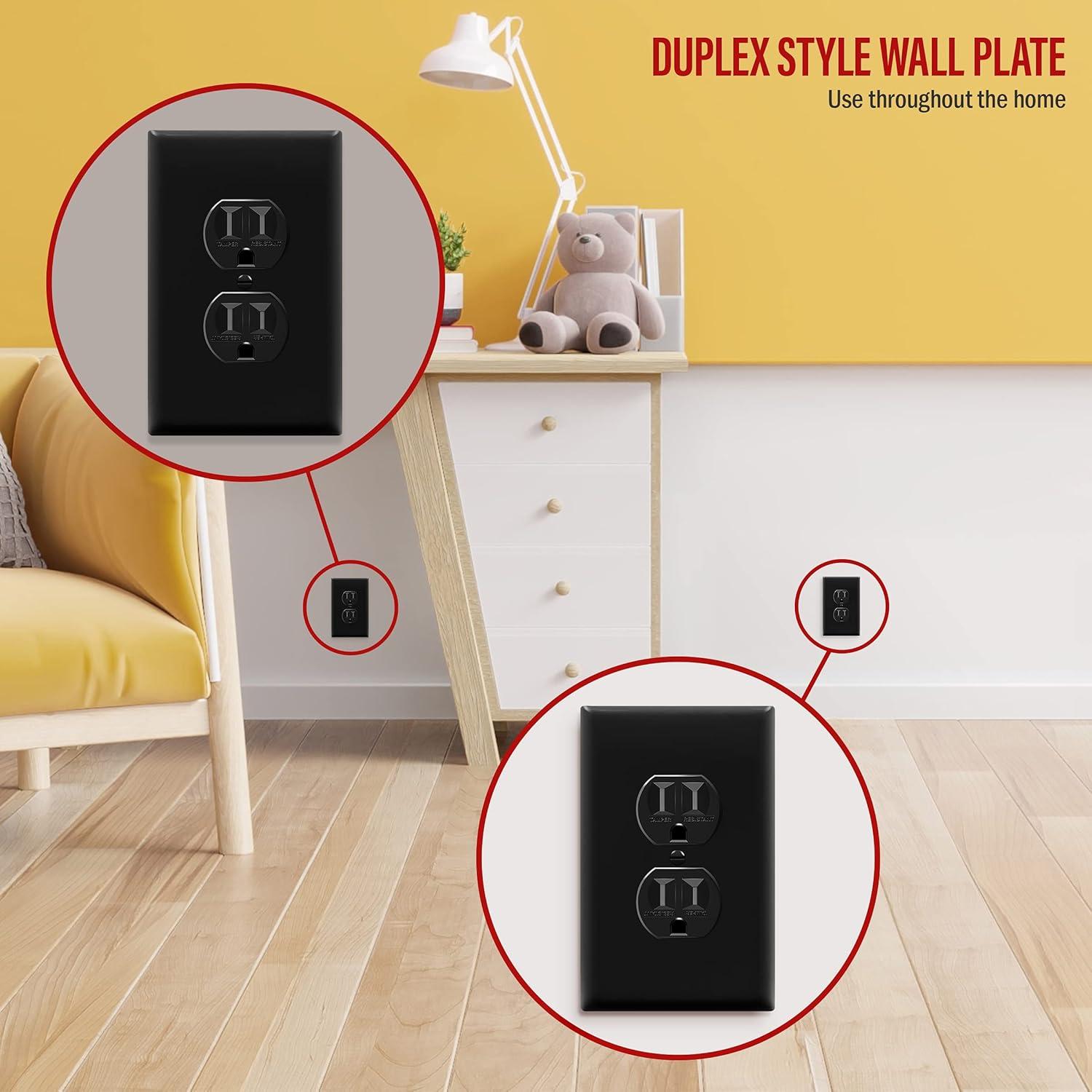 Placa de Pared Dúplex ENERLITES Mediana 12.39x7.91cm Negra