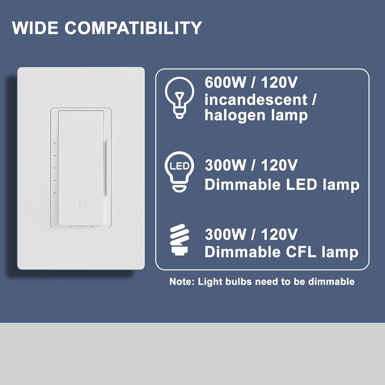 Interruptores de Luz Regulables BRILLTECH Paquete de 6 300W/600W