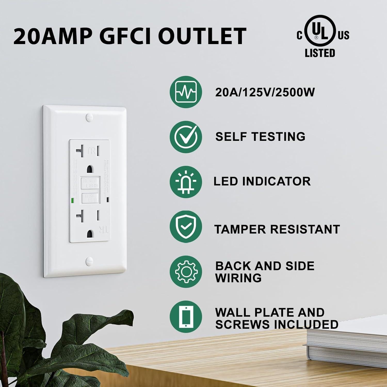 Toma de Corriente GFCI 20A BRILLTECH con Auto-Prueba y LED