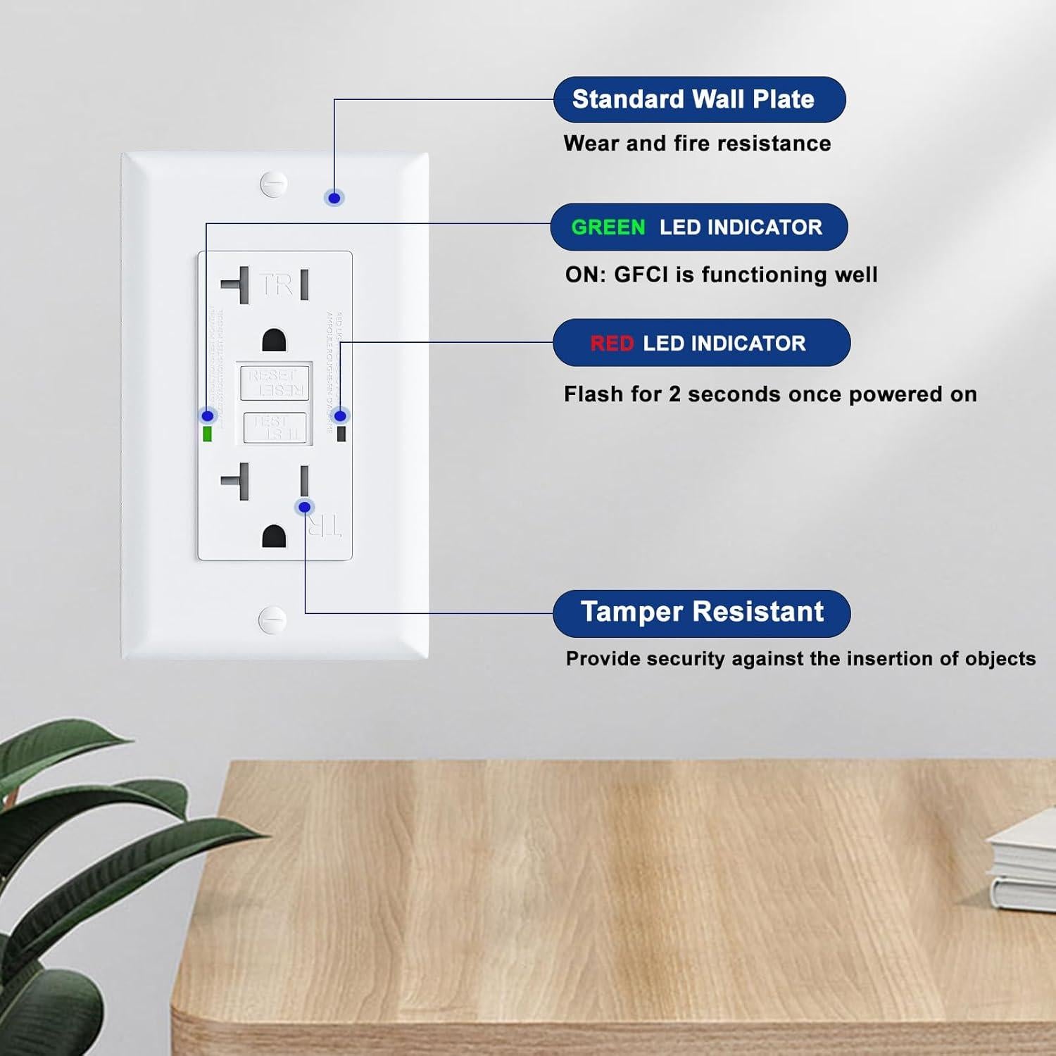 Toma de Corriente GFCI 20A BRILLTECH con Auto-Prueba y LED