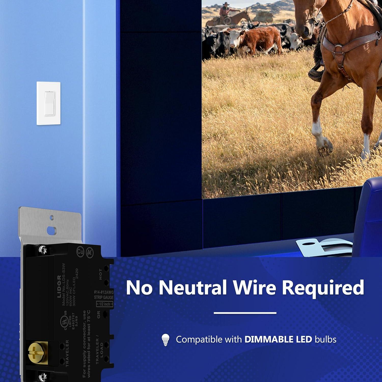 Interruptor Atenuador LIDER 300W 2 Paquetes Blanco Dimmable