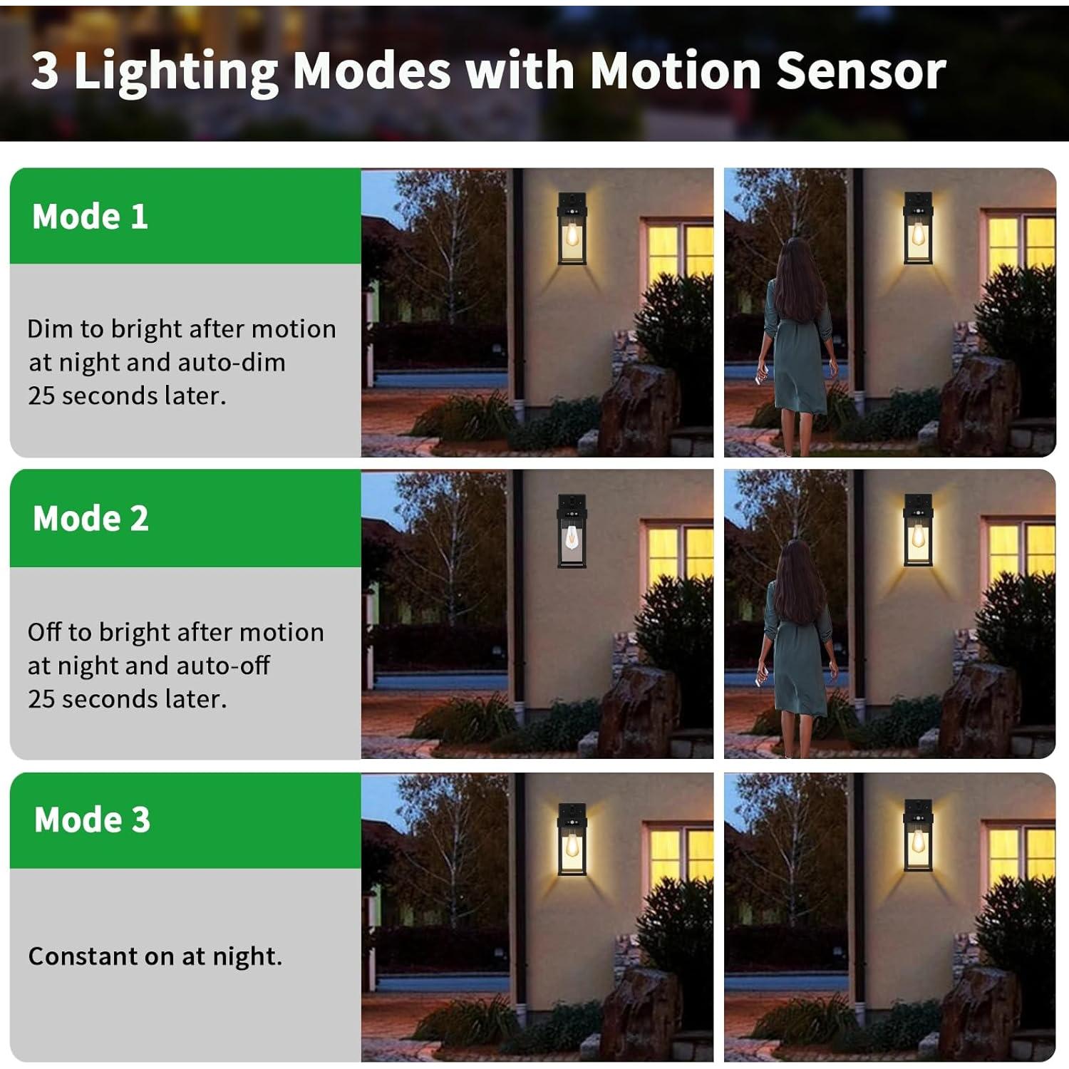 Lámpara Solar de Pared Auzev con Sensor de Movimiento, 3 Modos