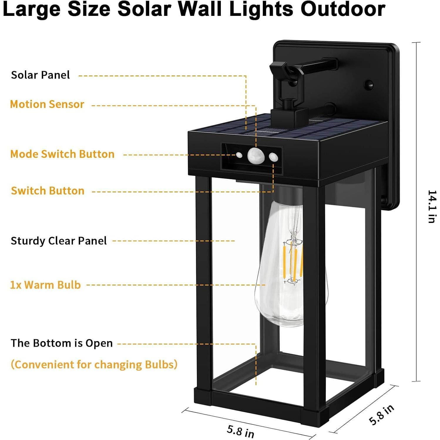 Lámpara Solar de Pared Auzev con Sensor de Movimiento, 3 Modos