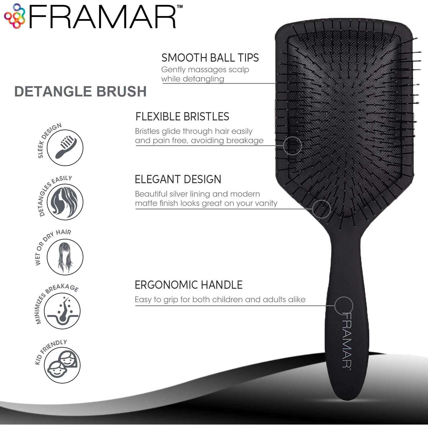 Cepillo Paddle Desenredante Framar Negro para Cabello Grueso