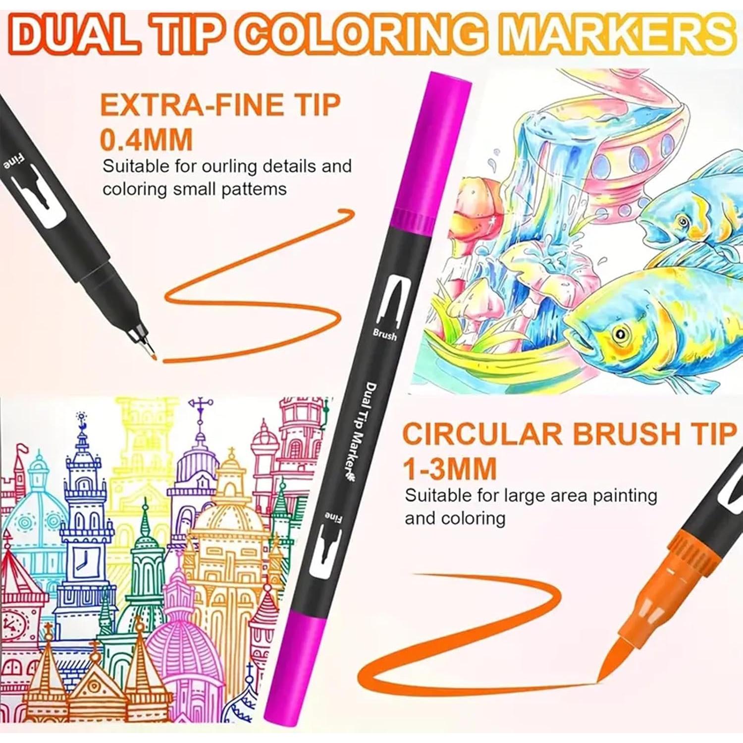 Marcadores de Doble Punta Ccfoud 120 Colores Fineliner y Pincel