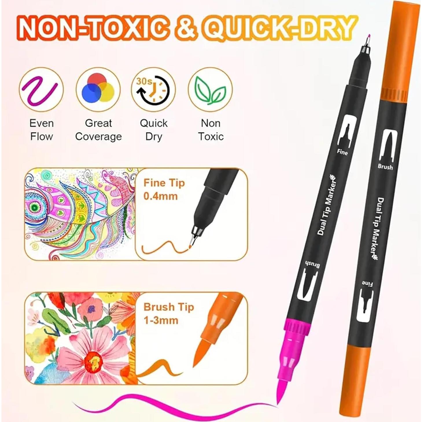 Marcadores de Doble Punta Ccfoud 120 Colores Fineliner y Pincel