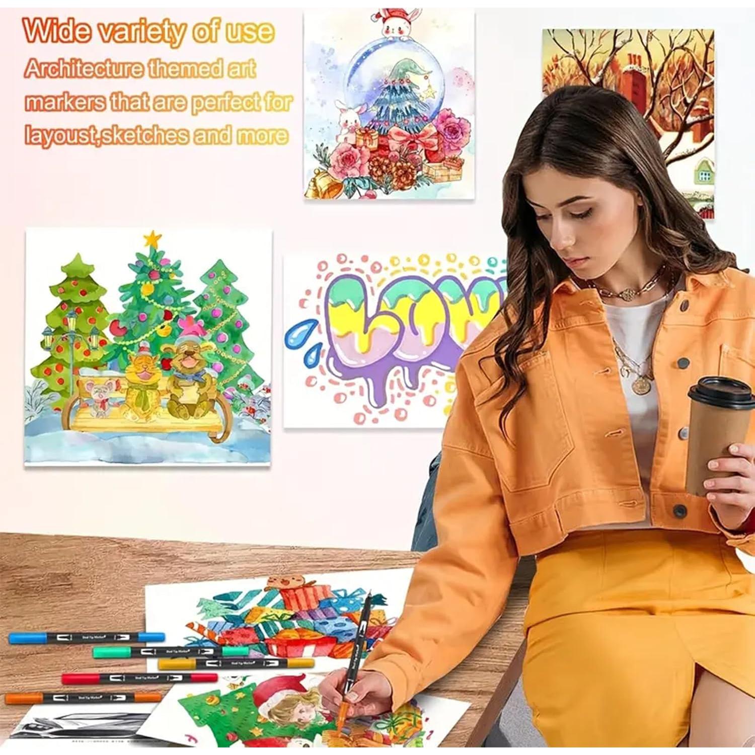 Marcadores de Doble Punta Ccfoud 120 Colores Fineliner y Pincel