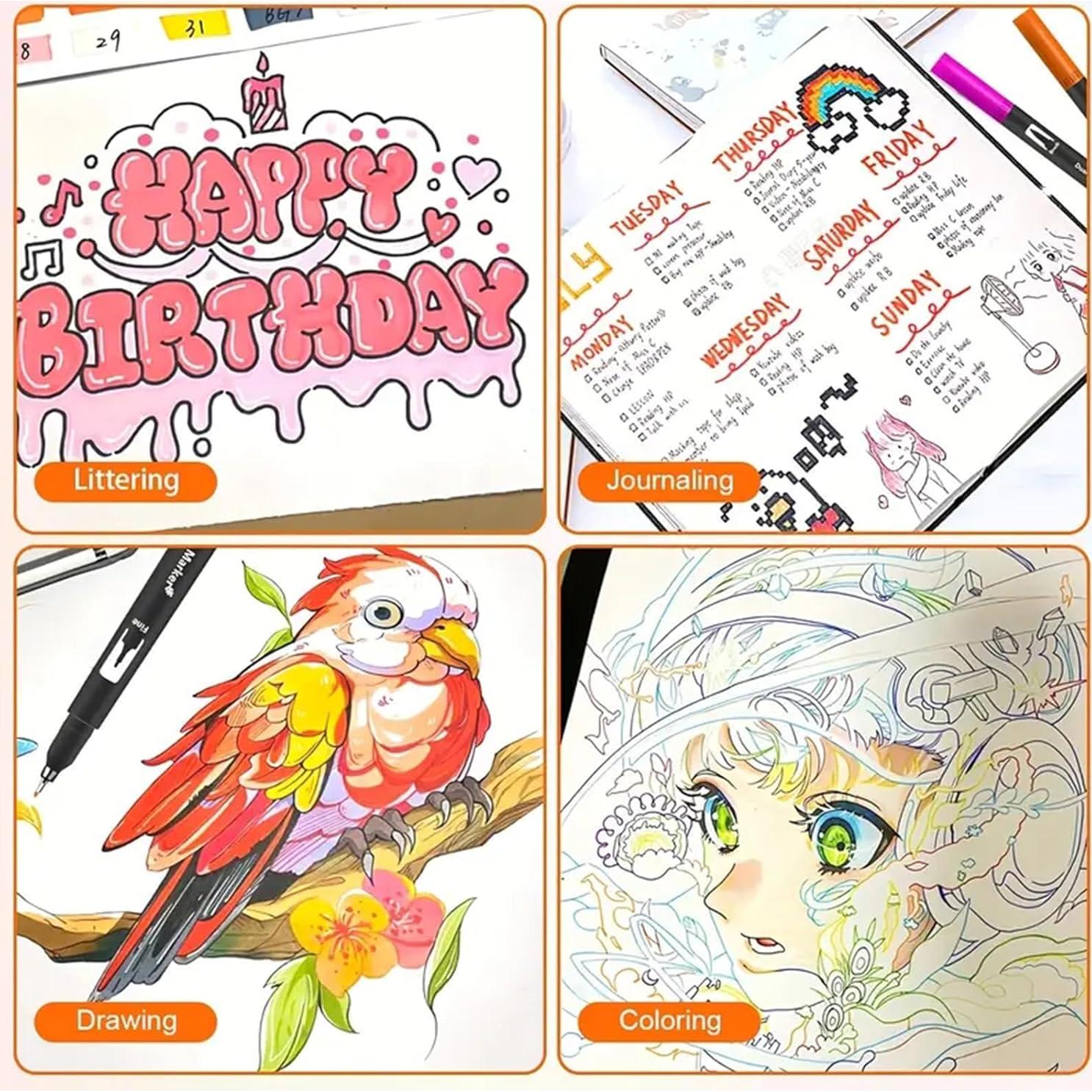 Marcadores de Doble Punta Ccfoud 120 Colores Fineliner y Pincel