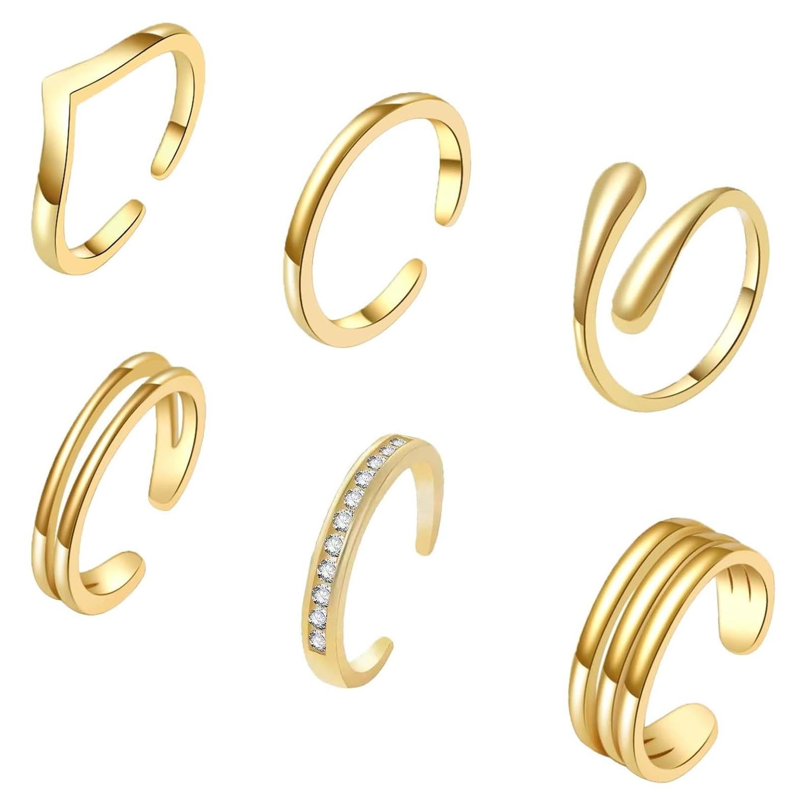Juego de 6 Anillos para Dedos de los Pies CHTRYTOM Oro 18K Ajustables
