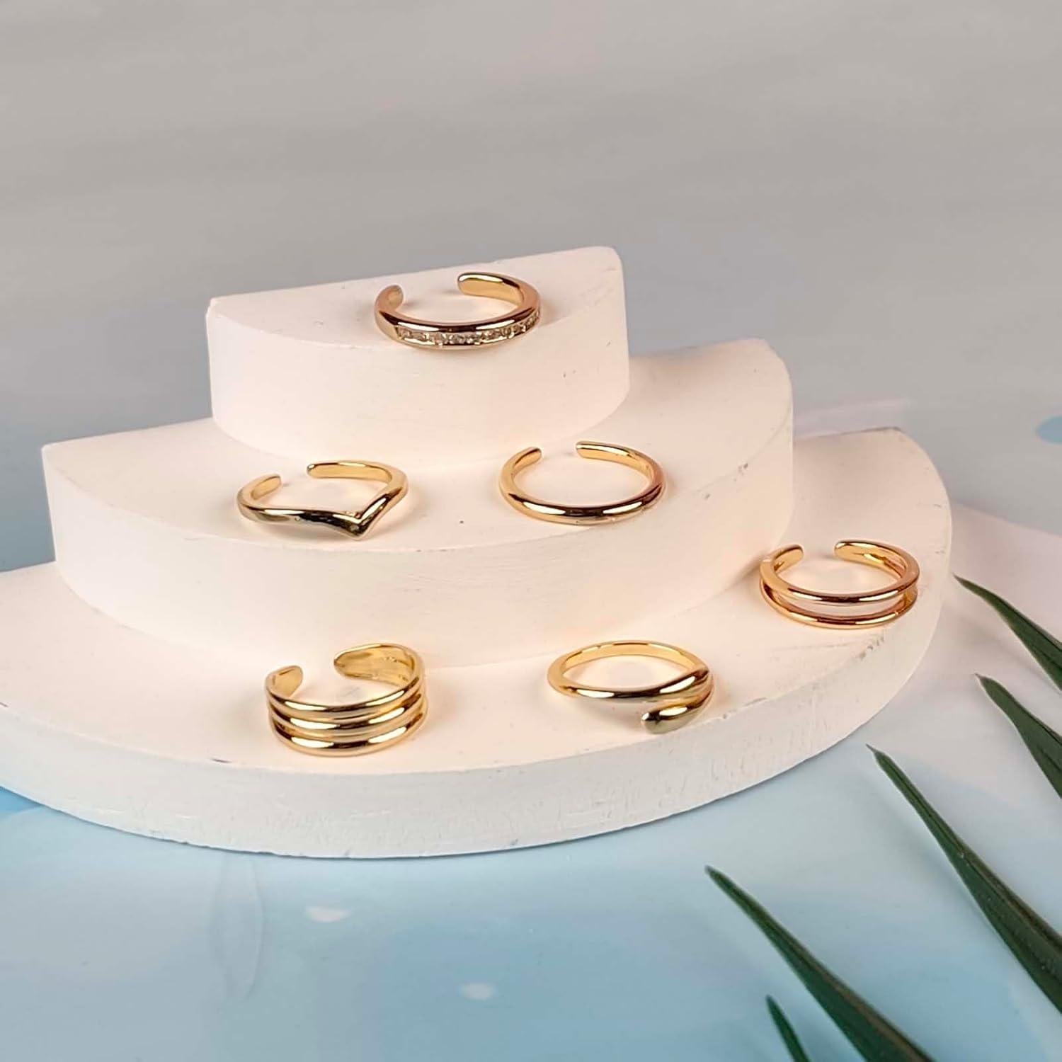 Juego de 6 Anillos para Dedos de los Pies CHTRYTOM Oro 18K Ajustables