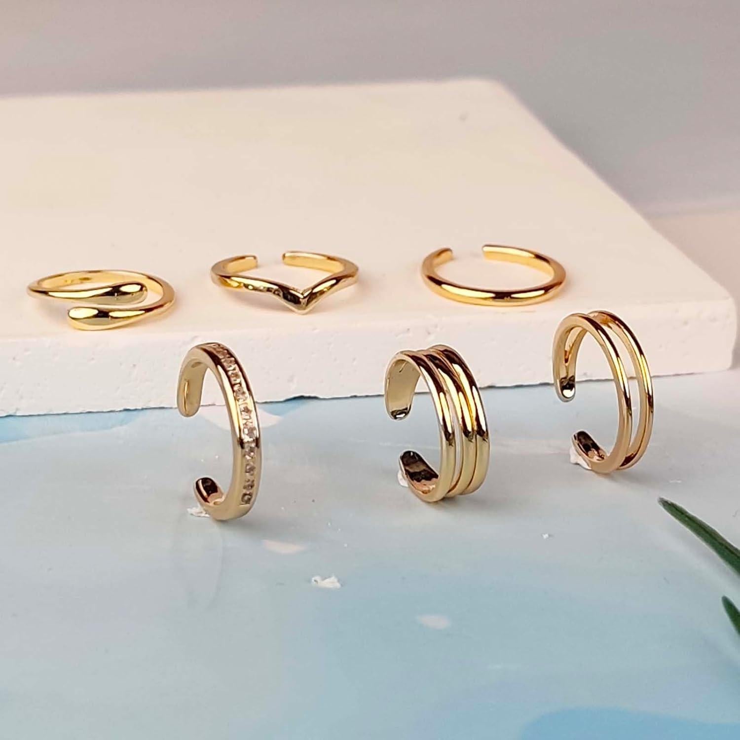 Juego de 6 Anillos para Dedos de los Pies CHTRYTOM Oro 18K Ajustables