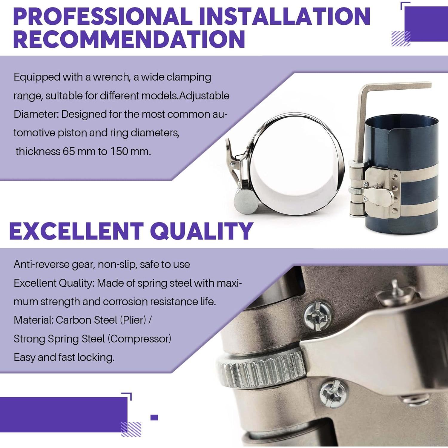 Swpeet Kit 4Pcs Compresor de Anillos de Pistón 75mm