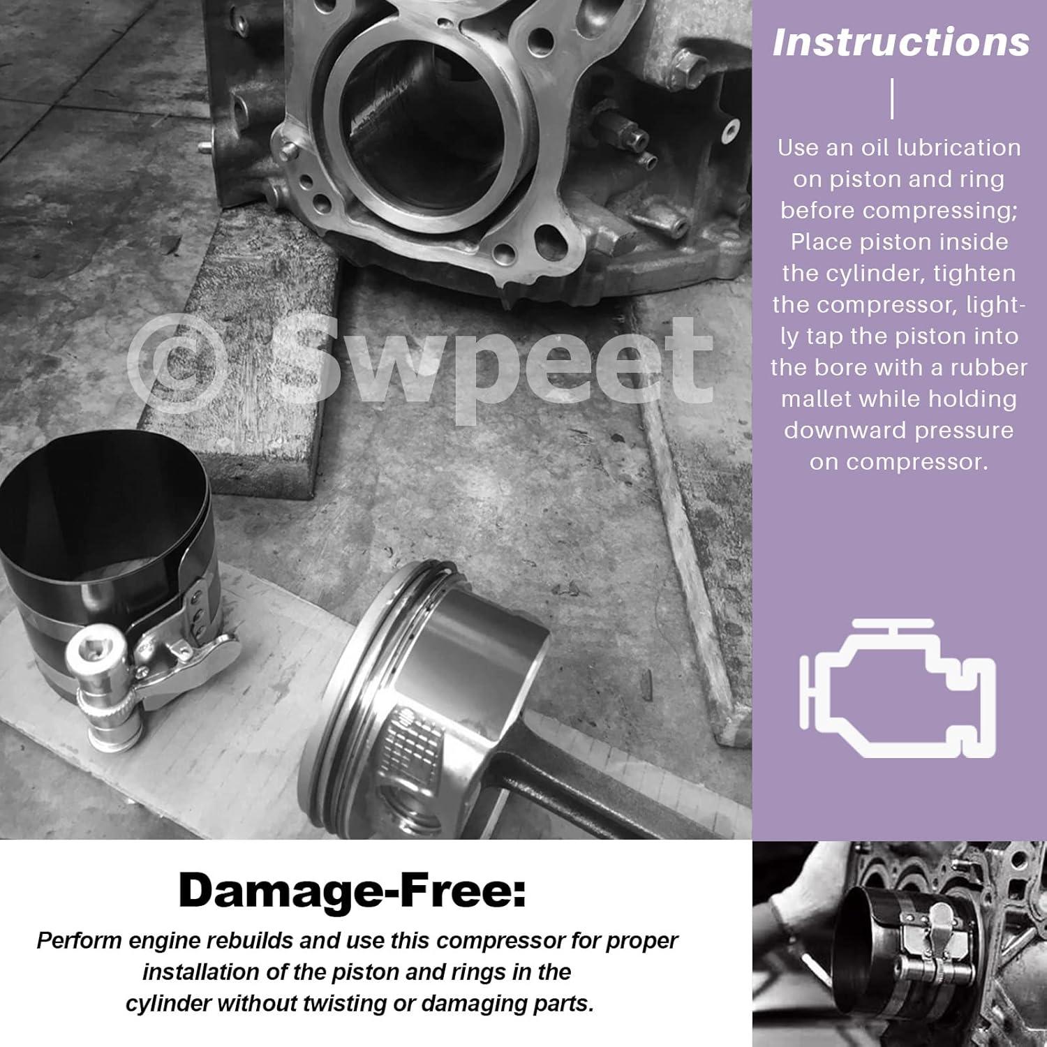 Swpeet Kit 4Pcs Compresor de Anillos de Pistón 75mm