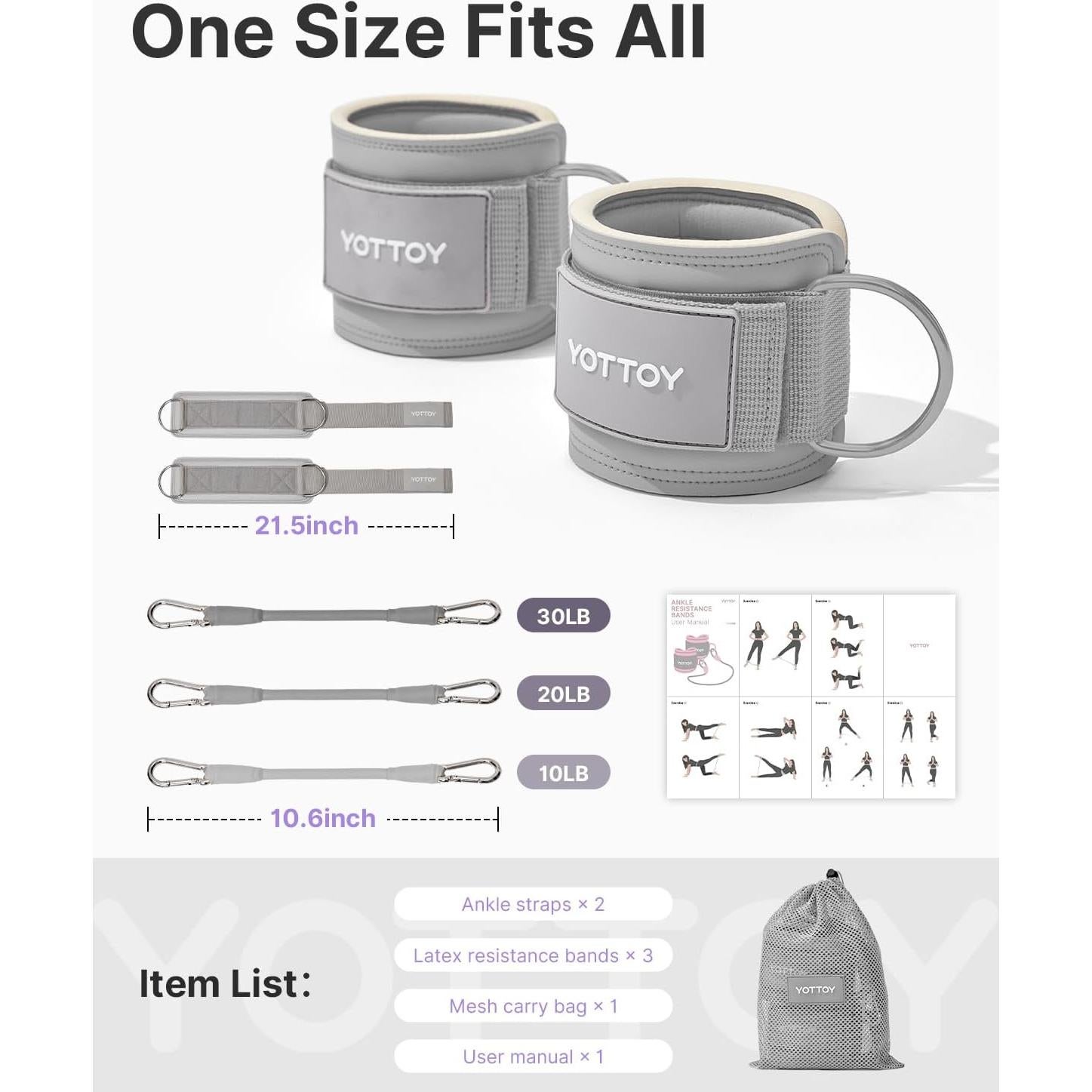Bandas de Resistencia para Tobillo YOTTOY - 3 Niveles Ajustables