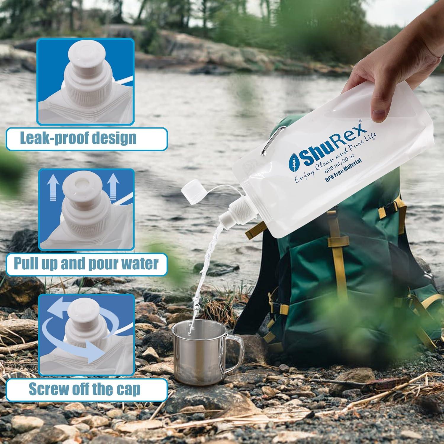 Paquete de 4 bolsas de agua colapsables 600ml ShuRex