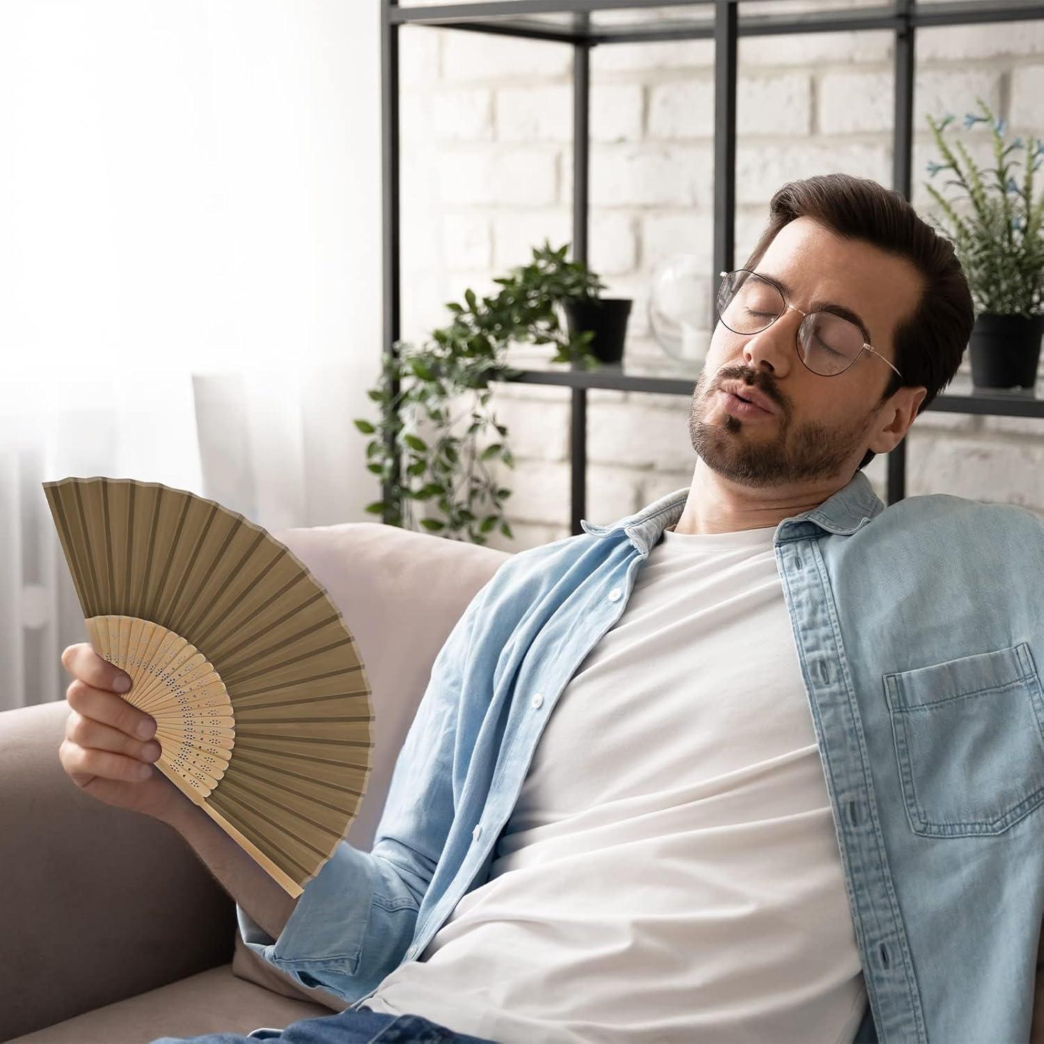 Abanicos Plegables de Seda y Bambú URATOT 24 Piezas 21 cm