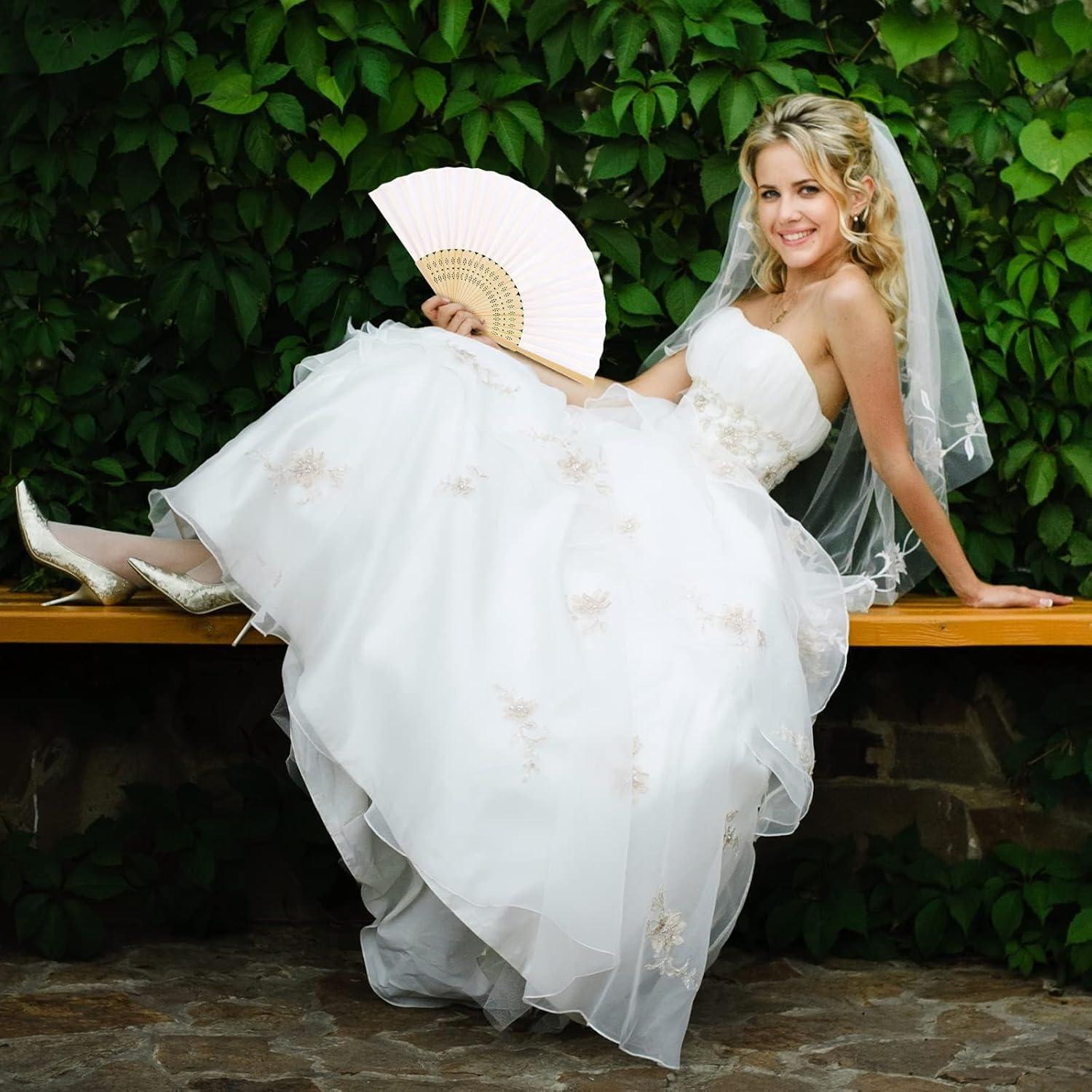 Abanicos Plegables de Seda y Bambú URATOT 24 Piezas 21 cm