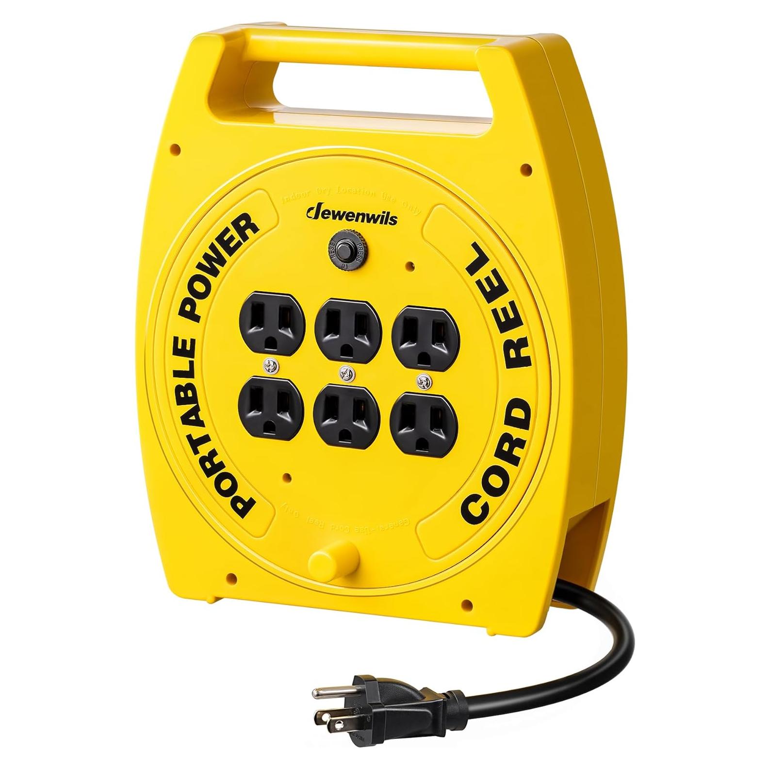 Carrete de Cable de Extensión DEWENWILS 9.14M 6 Salidas Amarillo