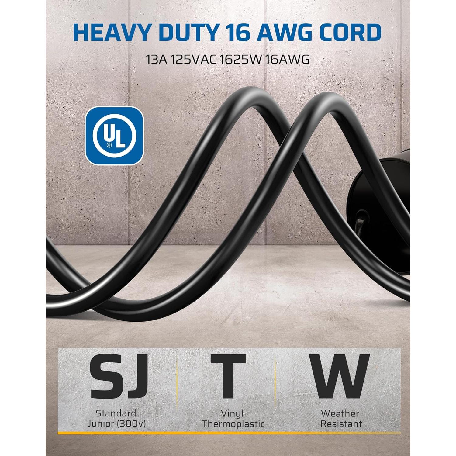 Carrete de Cable de Extensión DEWENWILS 9.14M 6 Salidas Amarillo