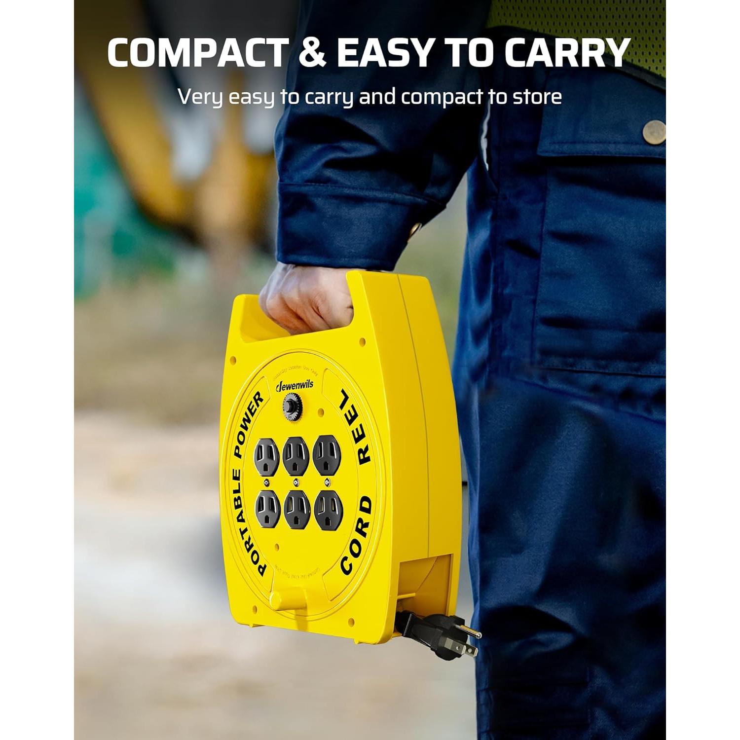 Carrete de Cable de Extensión DEWENWILS 9.14M 6 Salidas Amarillo