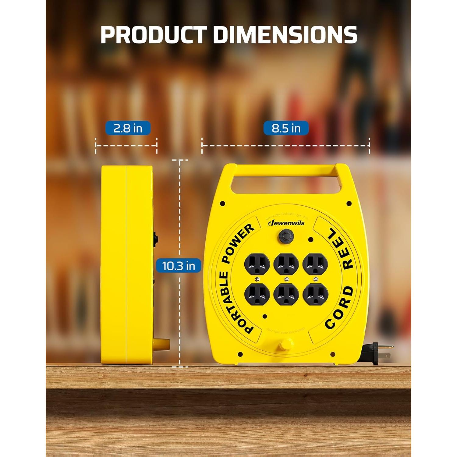 Carrete de Cable de Extensión DEWENWILS 9.14M 6 Salidas Amarillo