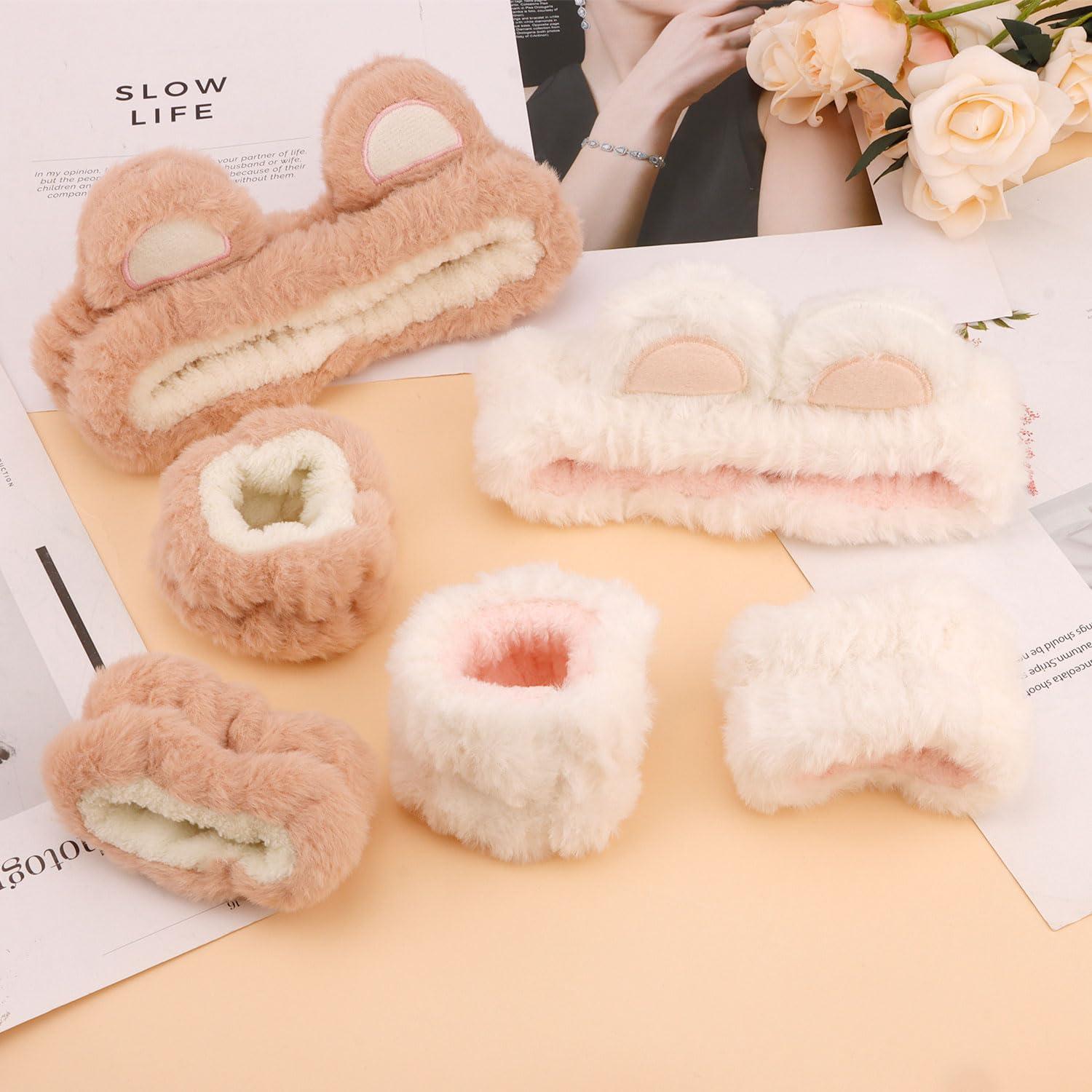 Conjunto de Diadema y Pulseras de Spa Atoden - Oso - Blanco Caqui