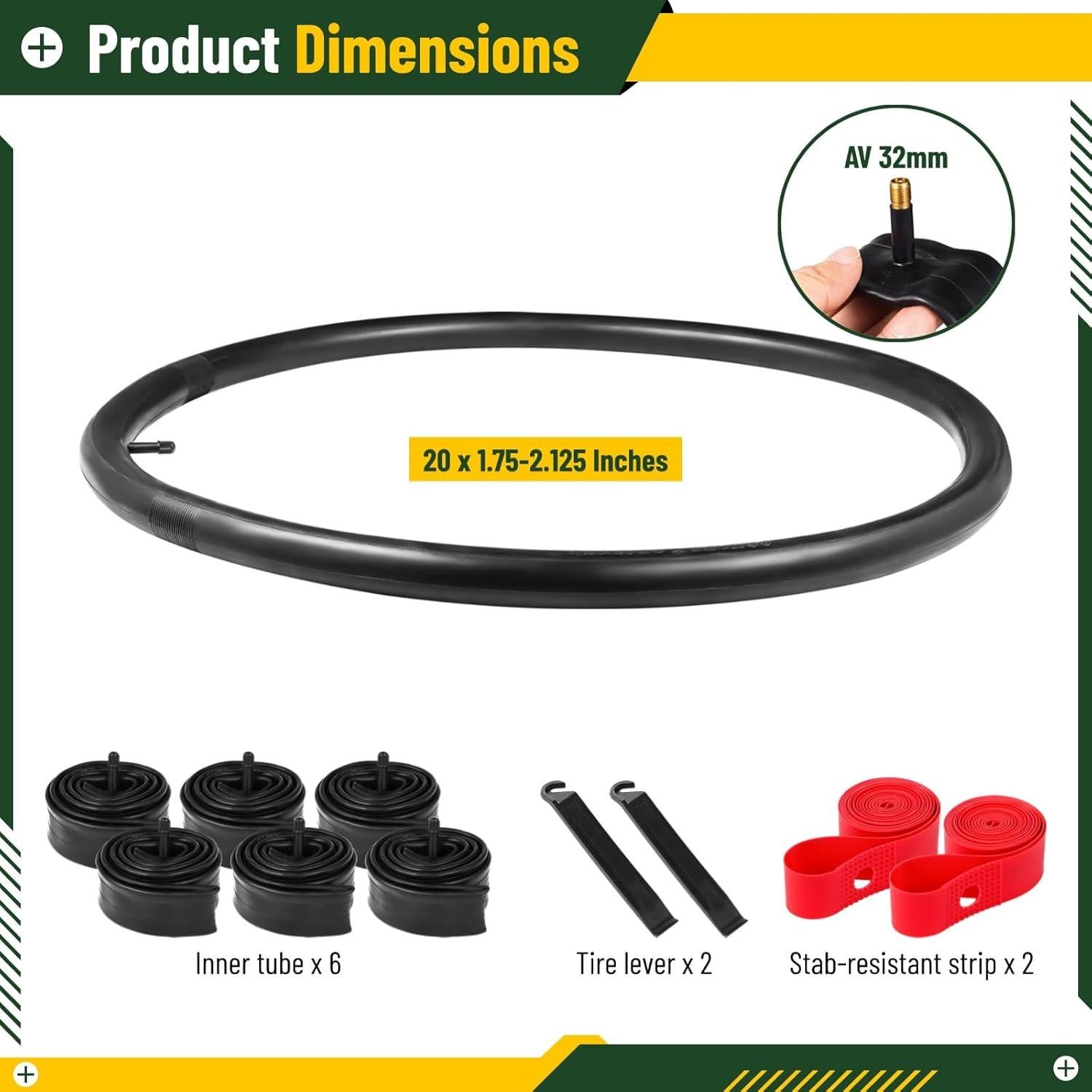 Tubo Interior de Bicicleta Yeesport 20/24/26 x 1.75-2.125" 6 Pack