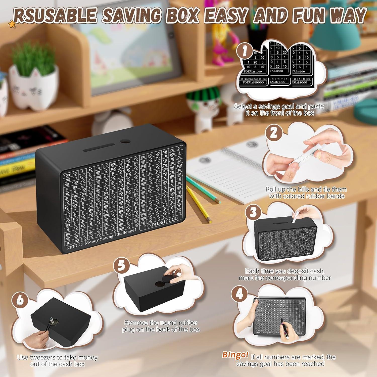 Caja de Ahorro de Dinero de Madera Gomyrod - Negra, 23x17x8 cm