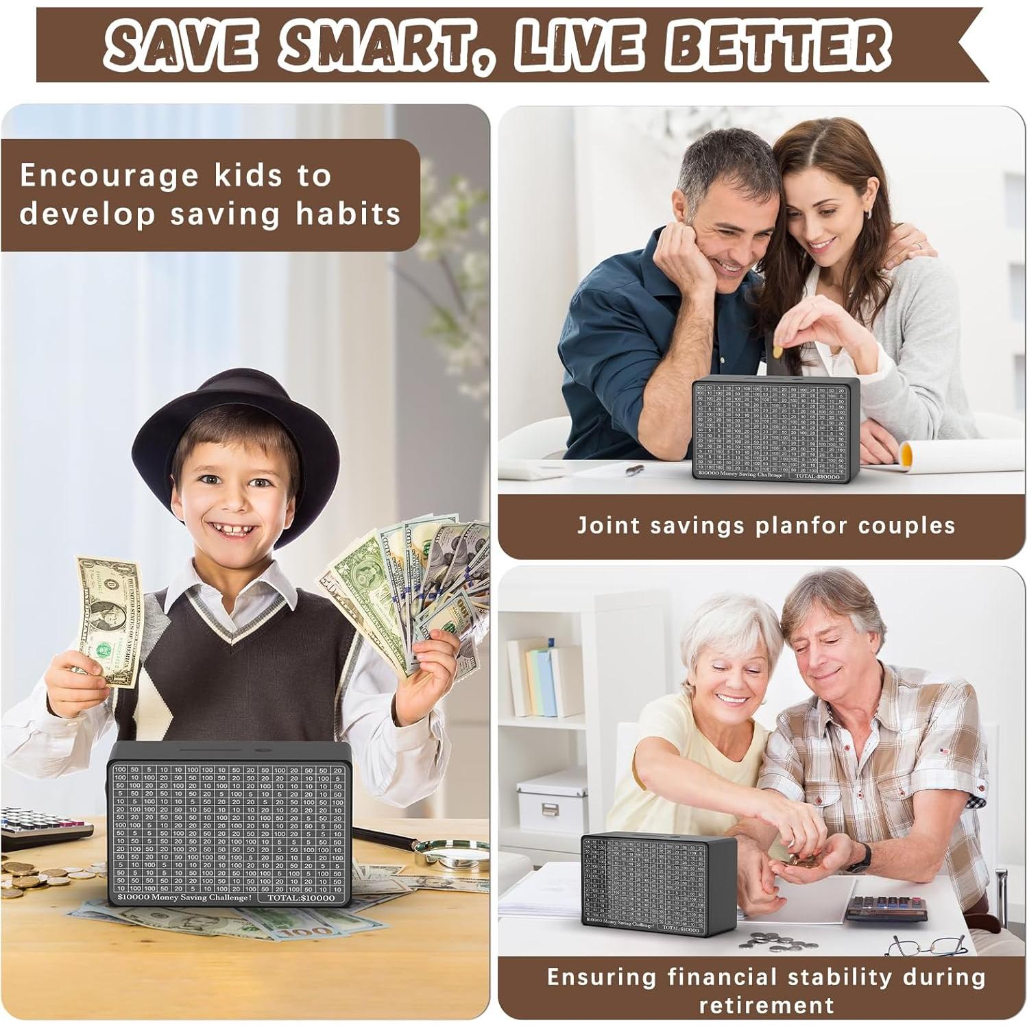 Caja de Ahorro de Dinero de Madera Gomyrod - Negra, 23x17x8 cm