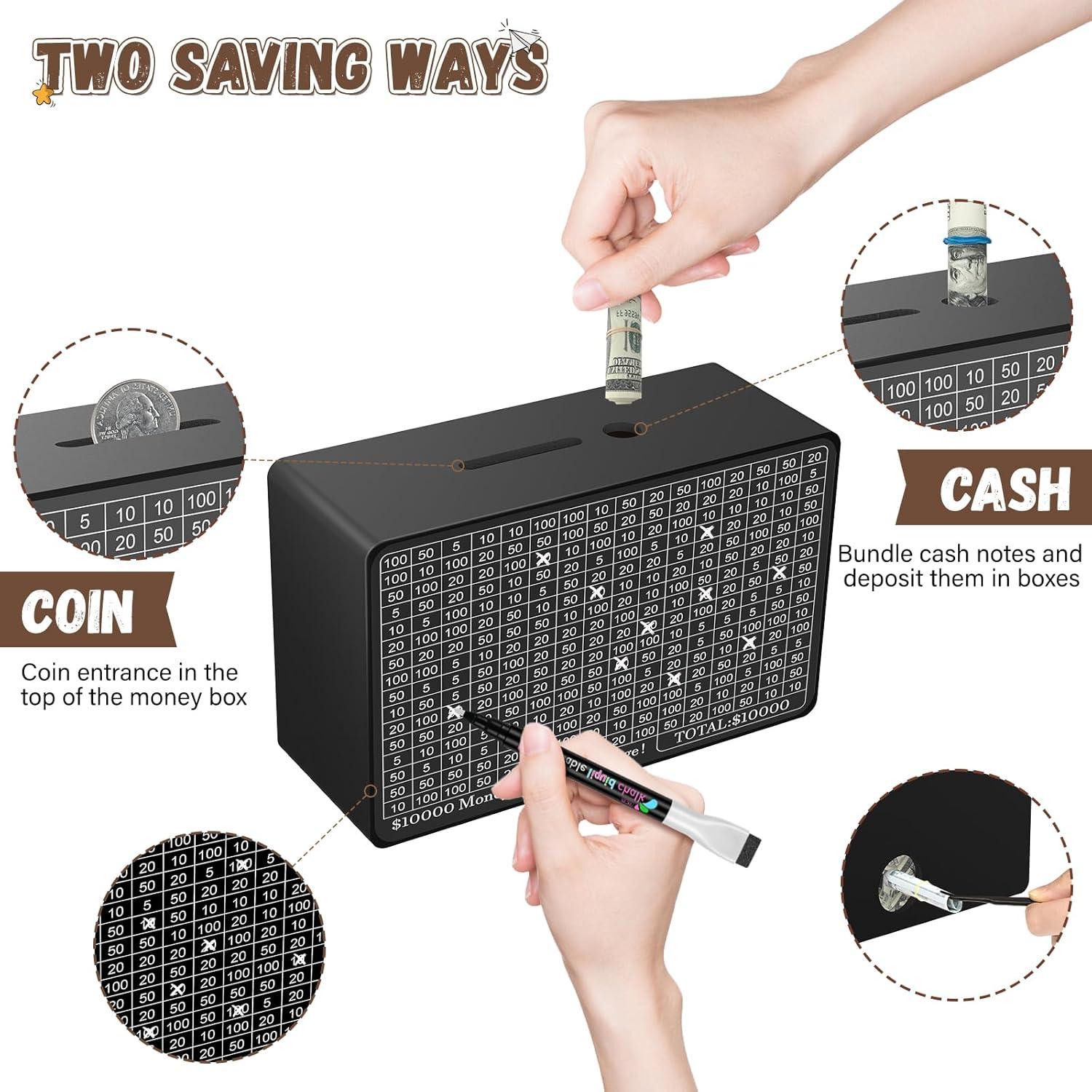 Caja de Ahorro de Dinero de Madera Gomyrod - Negra, 23x17x8 cm