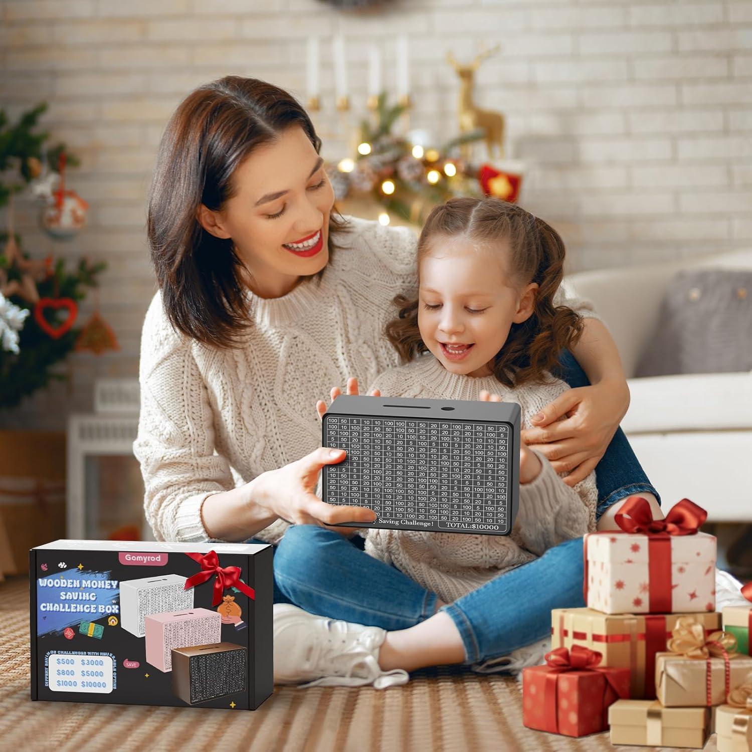 Caja de Ahorro de Dinero de Madera Gomyrod - Negra, 23x17x8 cm