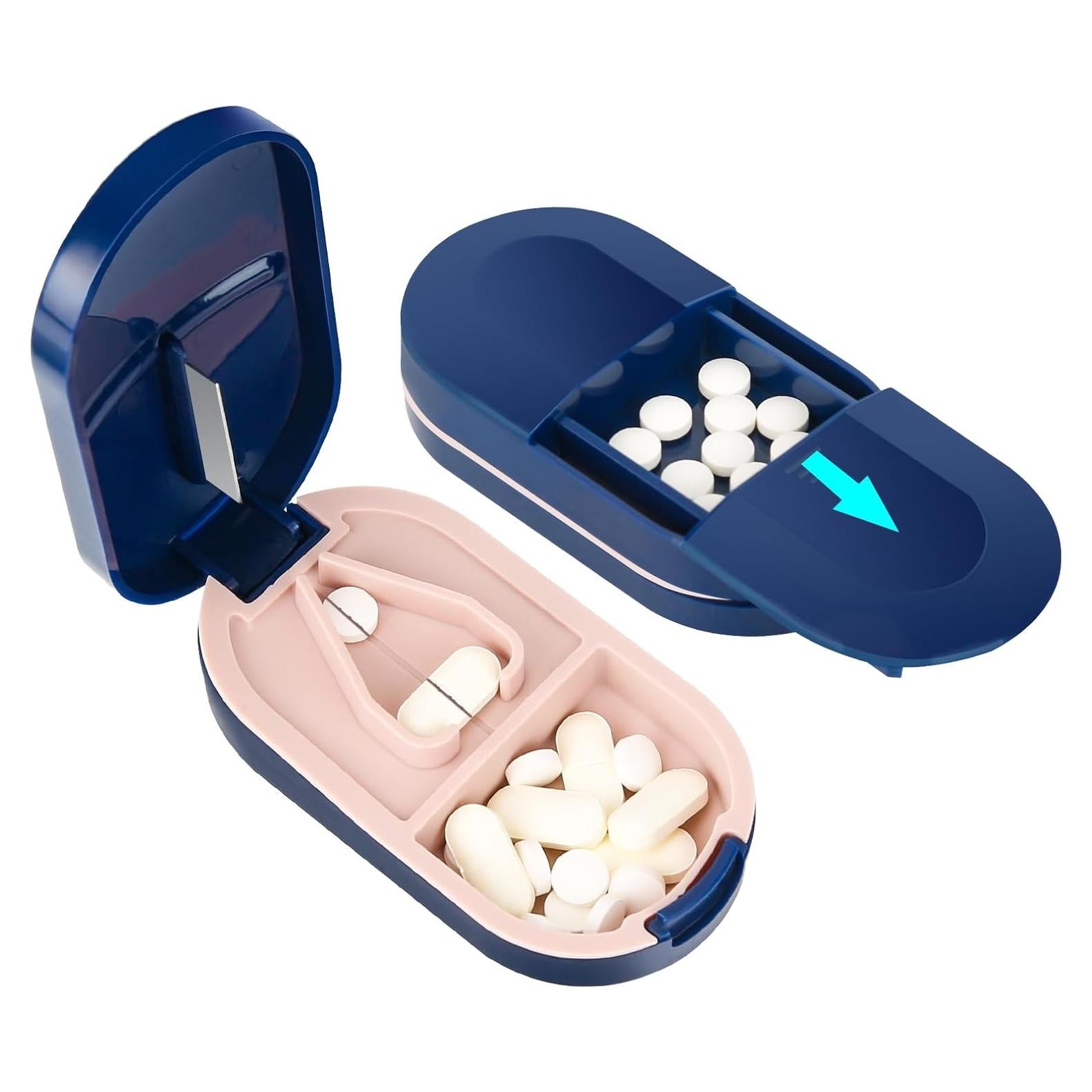 Cortador de Pastillas LEAFTOL 2-en-1 con Estuche Azul