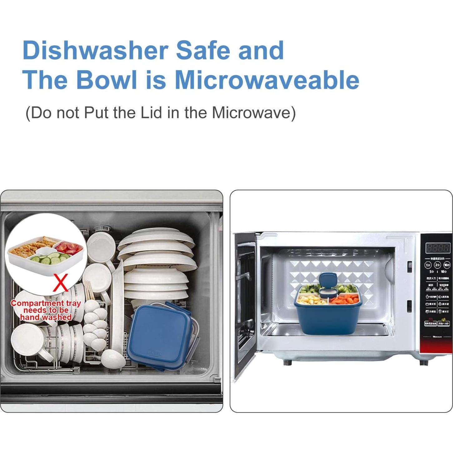 Contenedor de Ensalada Freshmage 1.5L con 3 Compartimentos Azul