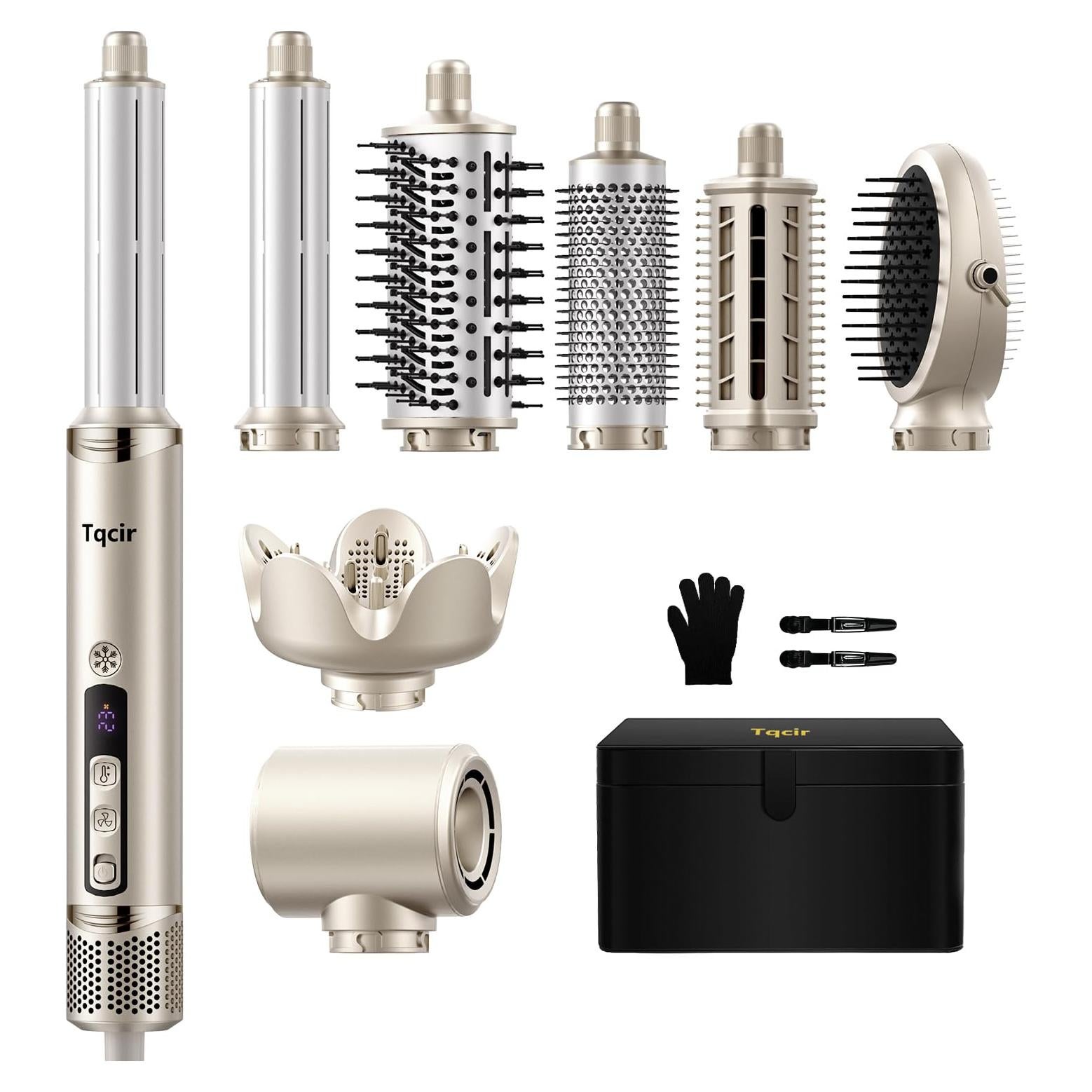 Estilizador de aire caliente Tqcir 8 en 1 con rizadores automáticos