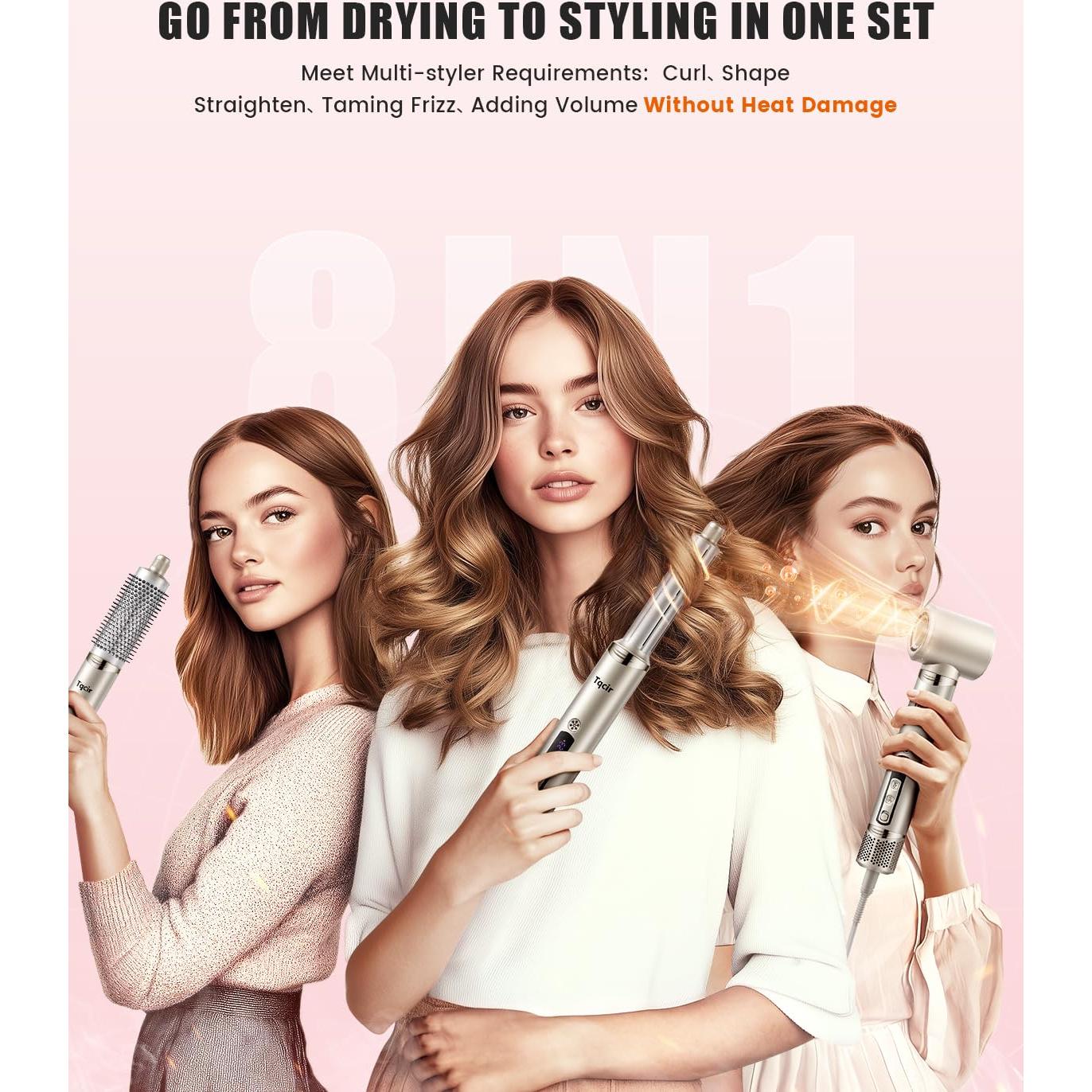 Estilizador de aire caliente Tqcir 8 en 1 con rizadores automáticos