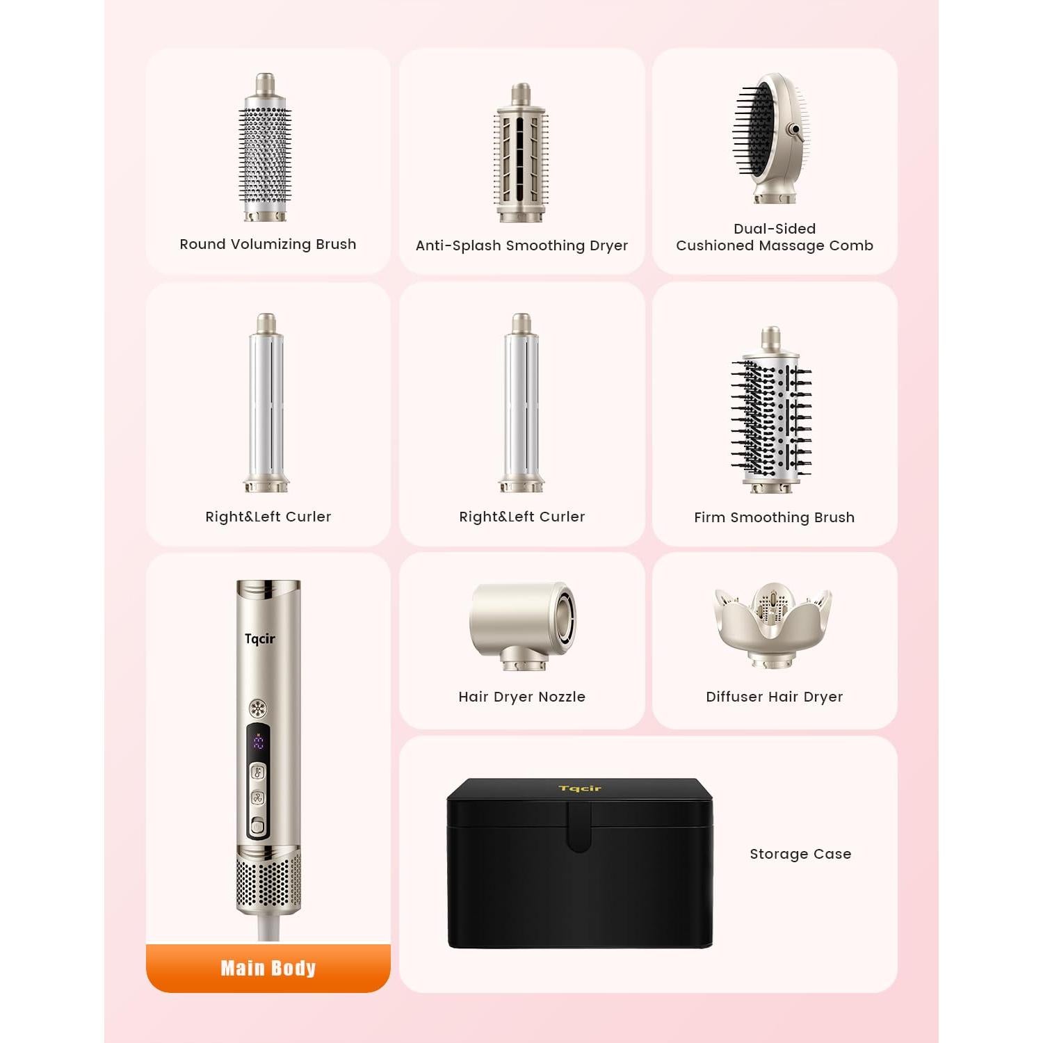 Estilizador de aire caliente Tqcir 8 en 1 con rizadores automáticos