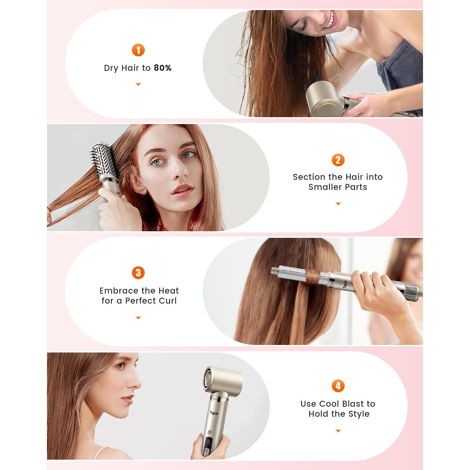 Estilizador de aire caliente Tqcir 8 en 1 con rizadores automáticos