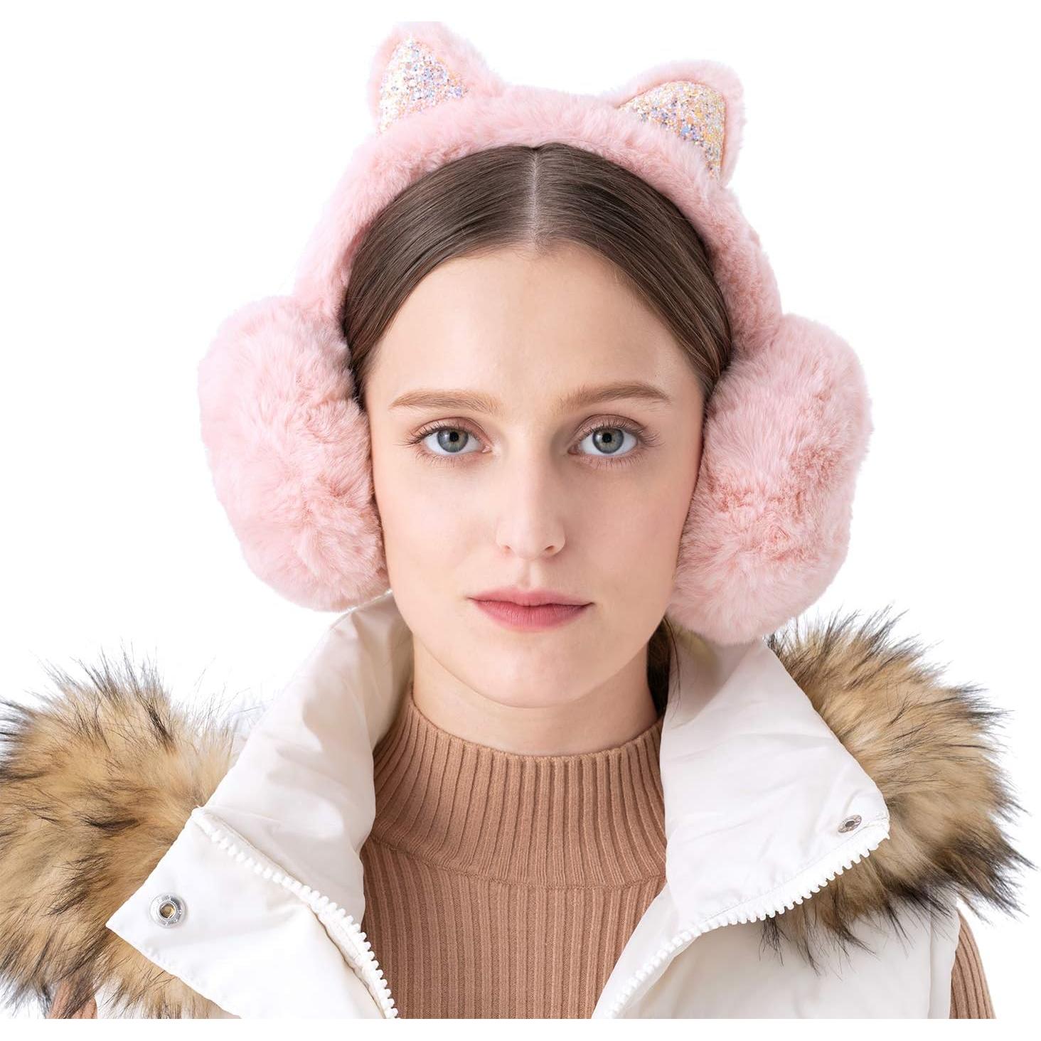 Auriculares de Invierno Surblue para Niños - Diadema de Felpa Gatito