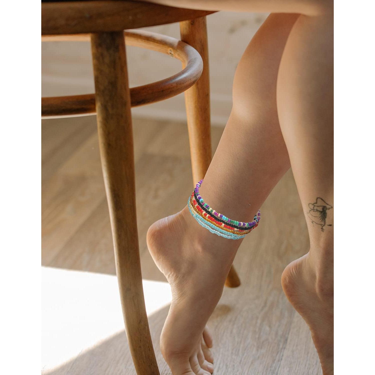 Pulseras de Tobillo Beaded para Mujeres - 17 Piezas Coloridas
