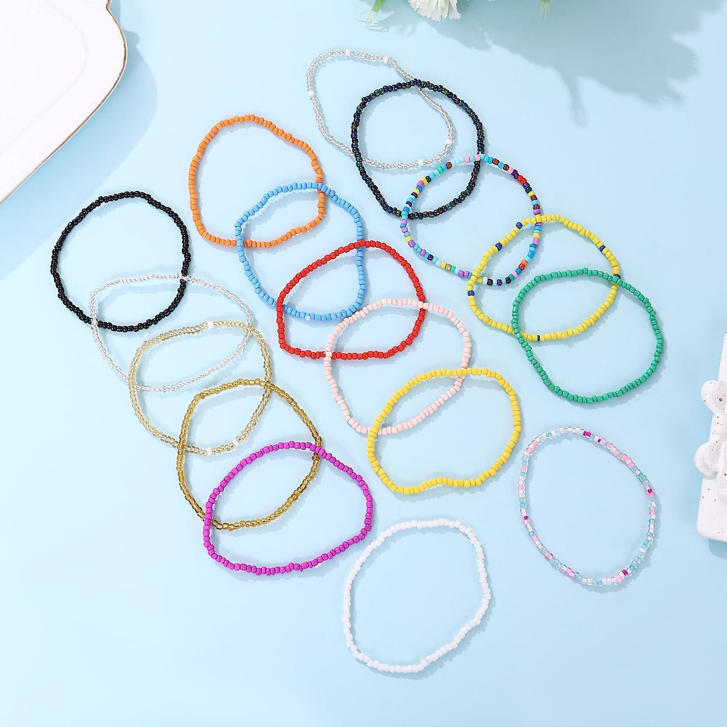Pulseras de Tobillo Beaded para Mujeres - 17 Piezas Coloridas