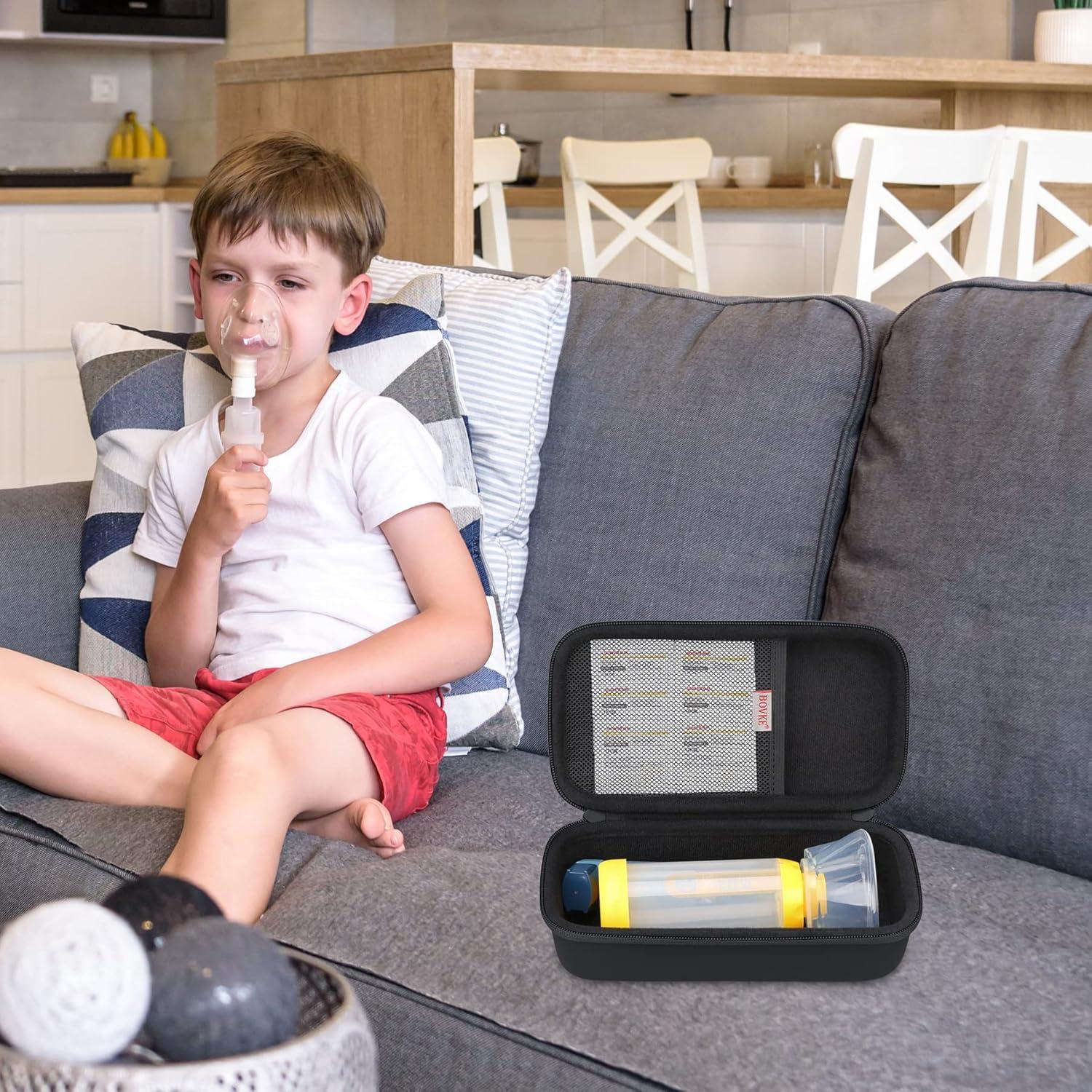 Funda Dura BOVKE para Inhalador de Asma y Espaciador - Negro