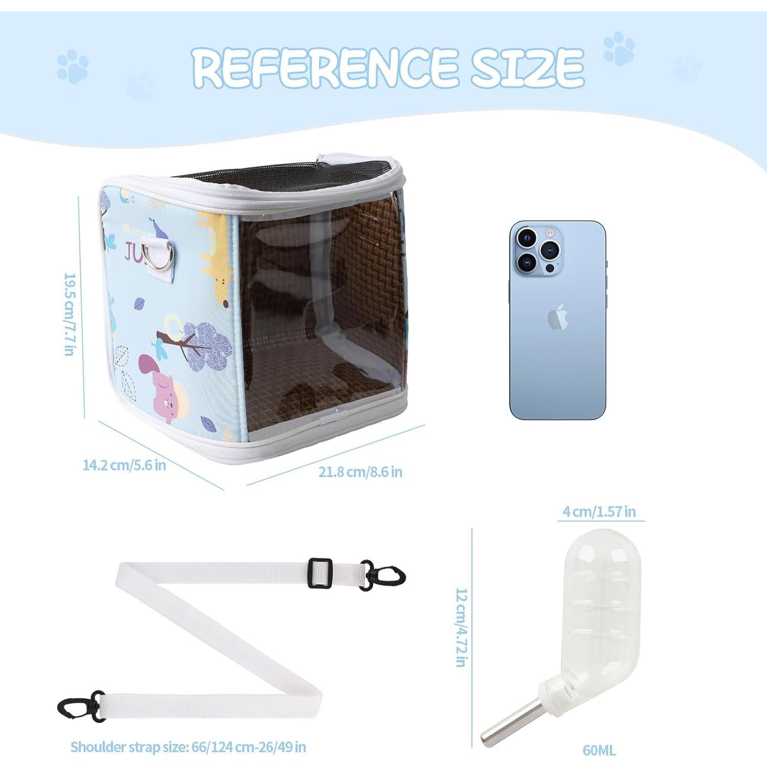 Bolsa Transportadora para Cobayas NOONEAU con Botella Azul