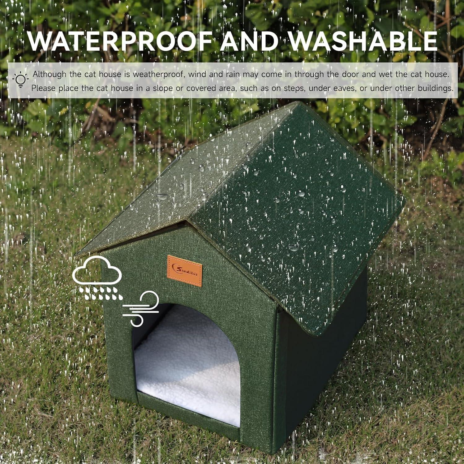 Casa para Gatos al Aire Libre Siedihit Verde Oliva 2 Paquetes