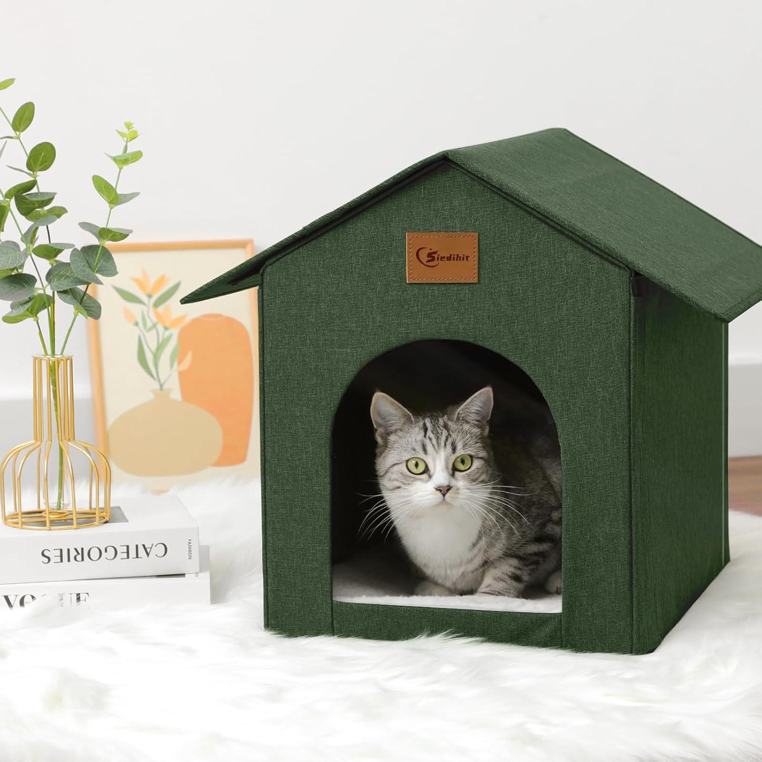 Casa para Gatos al Aire Libre Siedihit Verde Oliva 2 Paquetes