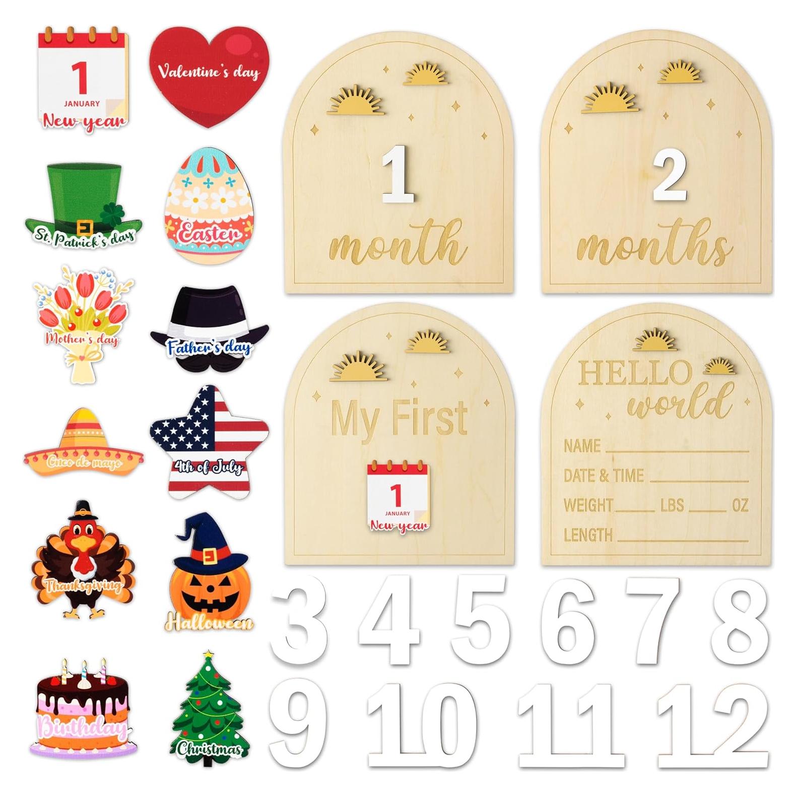 25 Tarjetas de Hitos Mensuales Bebé R HORSE Madera Boho Sol