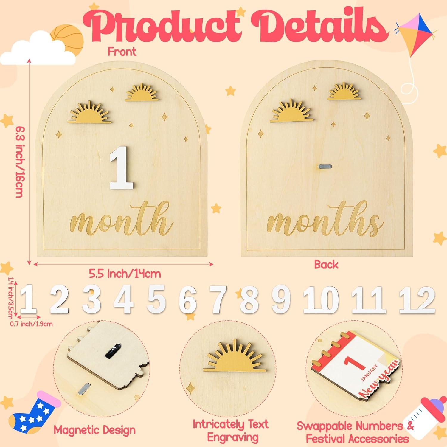 25 Tarjetas de Hitos Mensuales Bebé R HORSE Madera Boho Sol