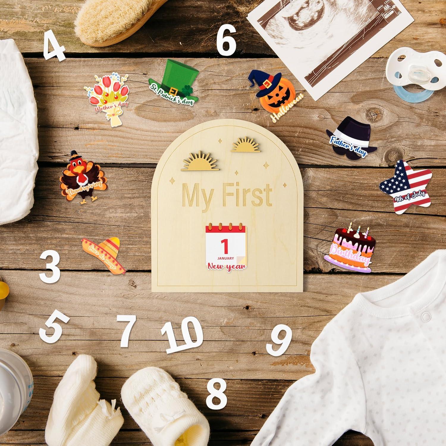 25 Tarjetas de Hitos Mensuales Bebé R HORSE Madera Boho Sol