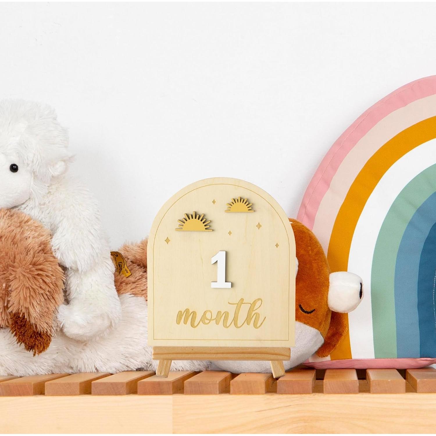 25 Tarjetas de Hitos Mensuales Bebé R HORSE Madera Boho Sol