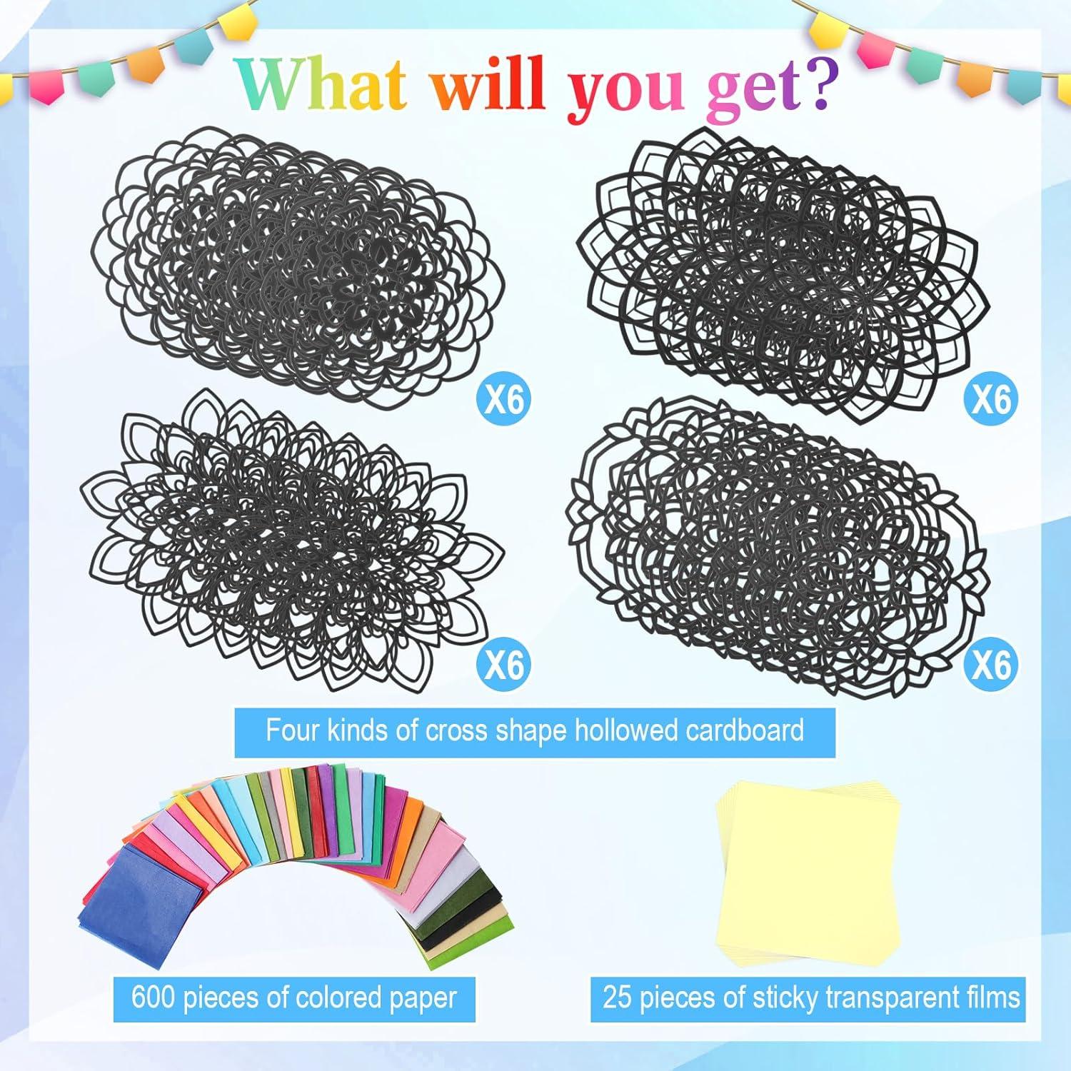 Kit de Manualidades Suncatchers Mandala Tinlade - 24 Tarjetas y 600 Papeles de Seda