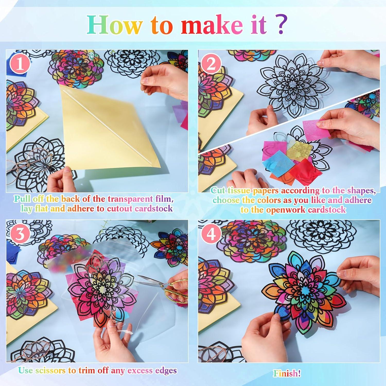 Kit de Manualidades Suncatchers Mandala Tinlade - 24 Tarjetas y 600 Papeles de Seda